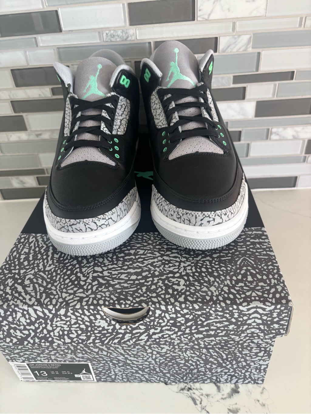 Jordan Retro 3 Black With Mint And Grey Accents Green Glow Size 13 Men